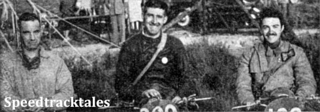 Photo - Best of the Clubmen. The Sunbeam MCC's Trio (L to R) A A Sanders (Triumph) J F Kentish (BSA) and R W Woolaway (BSA) ISDT 1949 (Speedtracktales Collection)