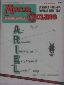Image - scanned cover of Motor Cycling and Scooter News' 29th September 1960