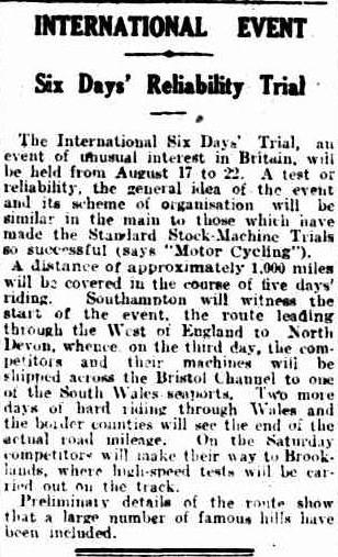 image - article on the event in the News, Adelaide 10th August 1925 ISDT 1925