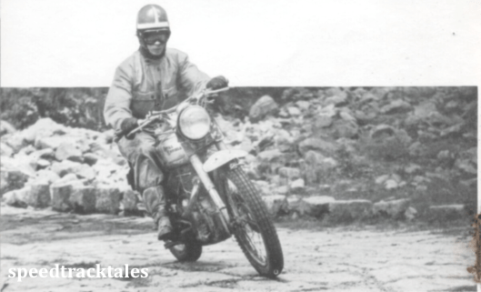 photo - Rudolf Nystrom (Sweden) displays confidence in the road holding of his "350 Bullet" ISDT 1951 (Speedtracktales collection)
