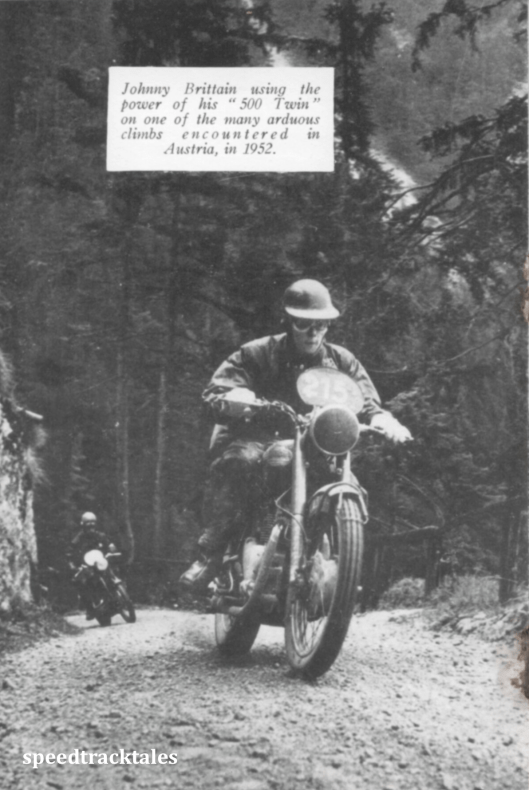 photo - #215 Johnny Brittain using the power of his "500 Twin" in one of the most arduous climbs encountered in Austria in the ISDT 1952 (Speedtracktales collection)