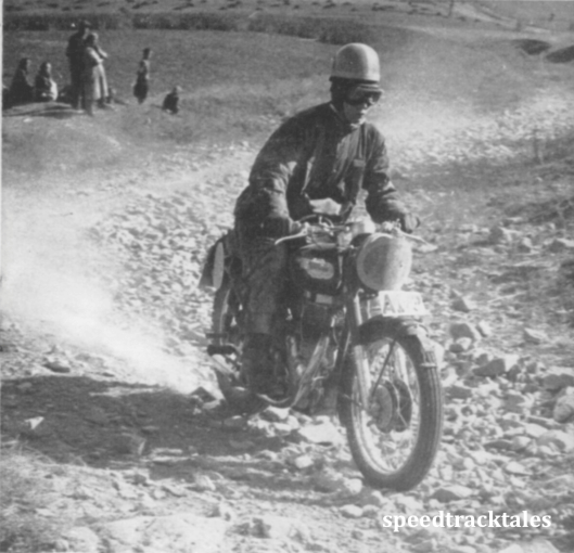 photo - Czechoslovakia was noted for its dusty and boulder strewn tracks - Rudolf Nystrom , Swedish Vase Team ("500 Bullet"), takes them in his stride ISDT 1953 (Speedtracktales collection)