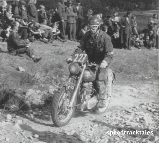 photo - #227 Don Evans [LWP 423], British Vase 'B' Team , makes a fast safe ascent of a rock-strewn hillside ISDT 1953 (Speedtracktales collection)