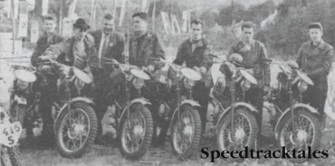 Photo - The winning Austrian Trophy team. All Puch mounted, they are KH Behrendt, H Leitner ,E Dornauer, J. Kleinschuster, R Koberl and S. Stuhlberger and Team Manager Scholgor. ISDT 1960