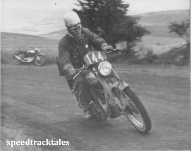 photo - #144 JV Brittain cornering at speed during the final speed test at Eppynt. ISDT 1950 (Speedtracktales collection)