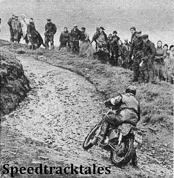 photo - WJ Stocker (s46 Royal Enfield) foots lustily as he climbs away from the Dilaw crossing ISDT 1954 (Speedtracktales Archive)