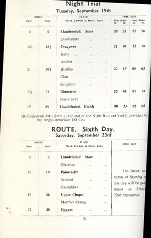 Image - scanned route description of course Night event and Day 6 ISDT 1950