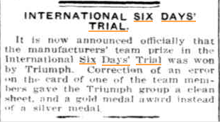 Image - an update on news of theTriumph team extracted from Sunday Times Perth Western Australia 28 October 1934 ISDT 1934