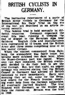 Image - scanner article in 'the Sydney Morning Herald' New South Wales, Australia 20th Oct 1939 reviewing issues affecting the Army teams at the ISDT 1939