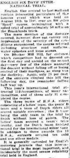 image - article from Townsville Daily Bulletin, Queensland, Australia 10 November 1926 with results ISDT 1926
