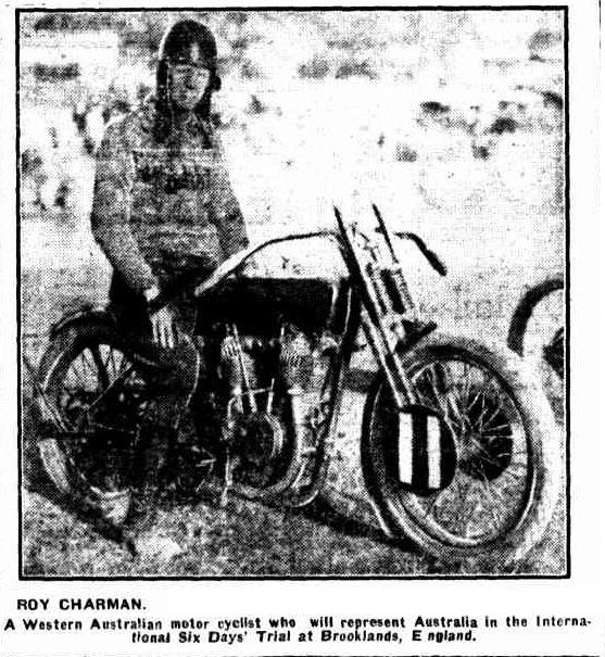 Image - scanned photo from 'the Western Mail' Perth, Western Australia 25th March 1926 of Roy Charman A Western Australian Motorcyclist who represented Australia in the ISDT 1926