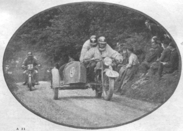 Click on map to enlarge Image with gear lever snicked home in bottom, #40 W. Krabiell (562 NSU sc) Germany, makes a determined onslaught on Allt-y-Bady, followed by #23 M. van d. Berg (248 Puch, Holland