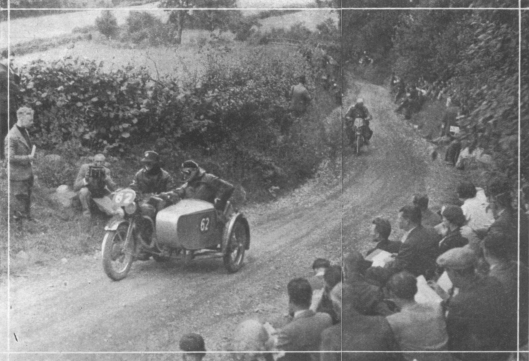Click on map to enlarge Image - Although there are no observed hills in the International, there are plenty of steep hills on the course. Here is H.W. Croucher (598 Panther sc) leading W. v. Millenkovich (248 Püch), Austria, up the 1 in 3 1/2 gradient of Allt-y-Bady.