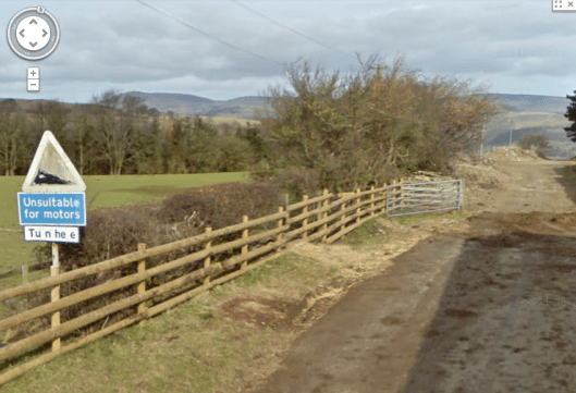 I jest ye not! nearly 1/3rd the way along this tiny almost forgotten sign is the last thing to tell a sensible person in a normal road going vehicle to not proceed any further... sadly some ignore it and do with dire consiquences