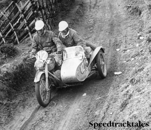 Photo - Reg Wagger with Denise in BSA 650cc Gold Flash with sidecar [LPX 918] ISDT 1952 (Images STT Archive / Geoff Wagger