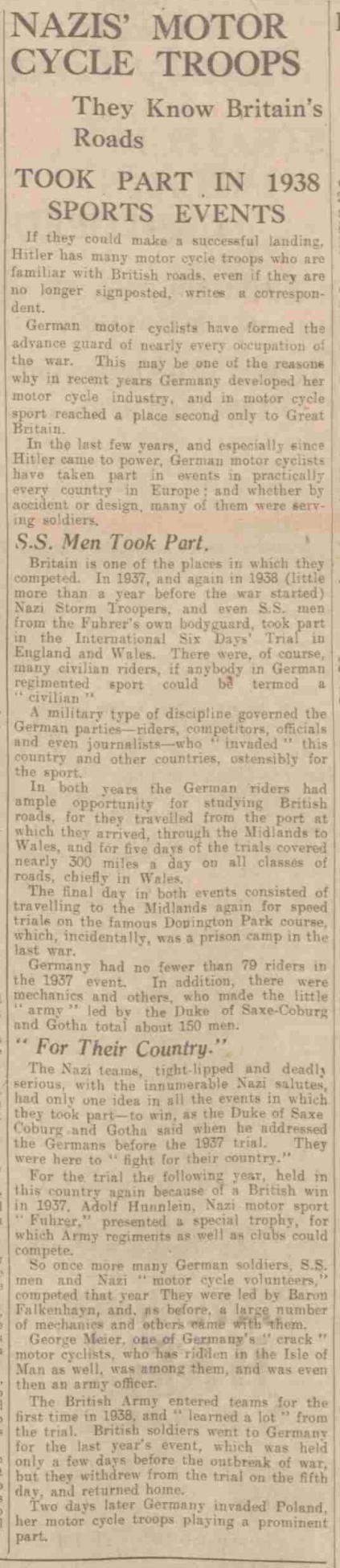 Image of scanned news article Nottingham Evening Post 29th November 1940