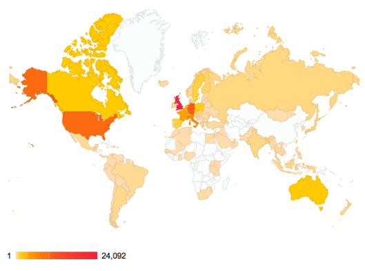 Map of Speedtracktales V2.0 readership for first year