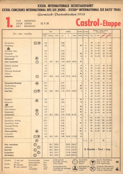 Image - Scanned Daily Control Sheet - Day 1 ISDT 1958 (Speedtracktales Archive)