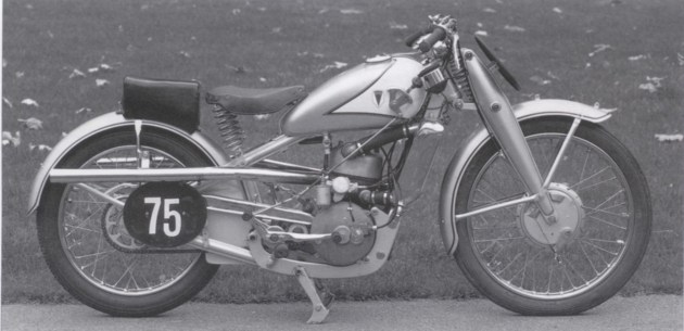 Photo of 246cc DKW ridden by a member of the winning  German Silver Vase team at the 1935 ISDT