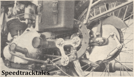 Photo - In the Jawa Spring Frame the torsion springing is incorporated into a neat tubular member at the front end of the chainstays ISDT 1937