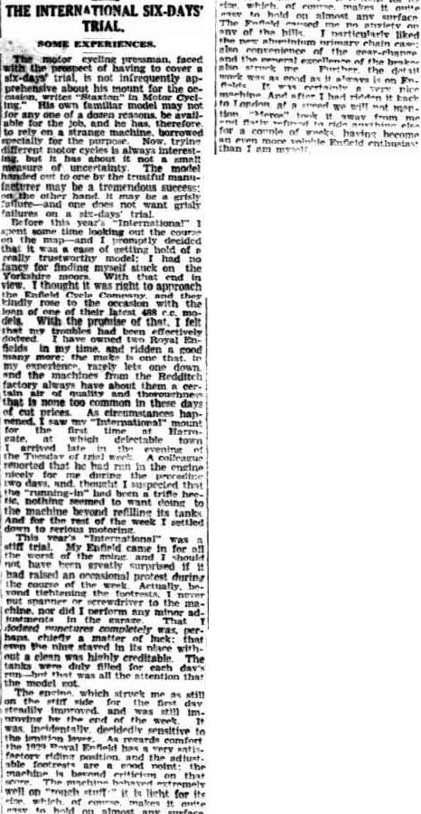 Image - scanned article from Advertiser Adelaide 15 Nov 1928 with review of a press bike ISDT 1928