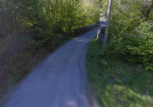 Photo -Where the road from Cefn Rhigos shoudl have reached Dinas Rocks on route Day 1 ISDT 1938 (Google Streetview)