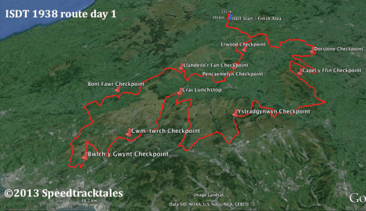 Image of route map for day 1 of ISDT 1938 (Speedtracktales Collection)