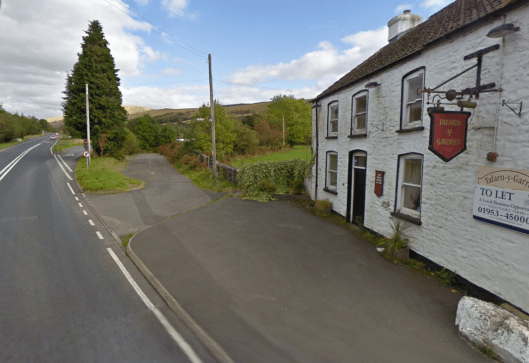 Photo - Tafarn y Garreg ot the Dderi junction on a much improved A4067 on route Day 1 ISDT 1938 (Google Streetview)
