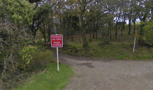 Photo - Bad news announcement approaching track leading to Pentre Bach on route Day 1 ISDT 1938 (Google Streetview)