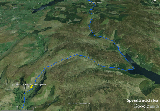 Image showing two ISDT Checkpoints - Bwlch y Groes and the Aber Hirnant: The Route of the event between points of familiar certainty can be quickly editied using small scale road map style mapping and fine tuned with Google Aerial images ISDT 1938 (speedtracktales collection)