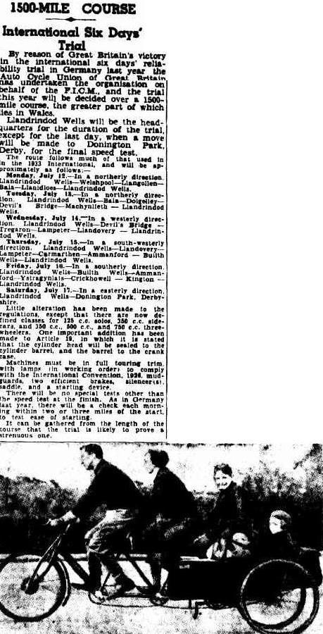 image - scanned from the Courier - Mail, from Brisbane Queensland Australia 10th May 1937 ISDT 1937
