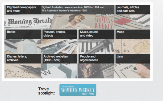 Image taken from the TROVE web site showing its range of materials