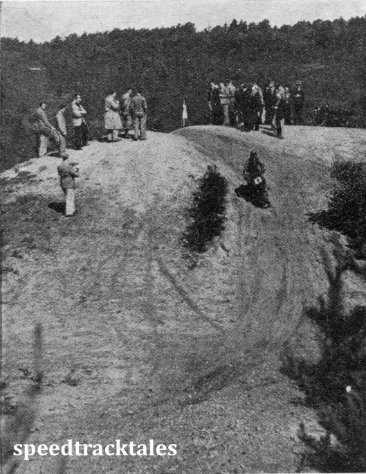 image - R MacGregor (Rudge) drops down the hill after Killimanjaro in the cross-country tests 1939