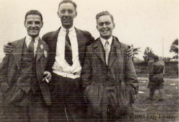 Photo – Robert (Bob) MacGregor, Jack Leslie and A C Stewart ISDT 1935 (Courtesy Stuart and Ian Leslie Collection)