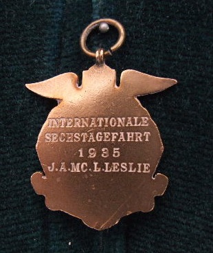 Photo - Jack Leslie's Bronze Medal -rear ISDT 1935 (Courtesy Stuart and Ian Leslie Collection)