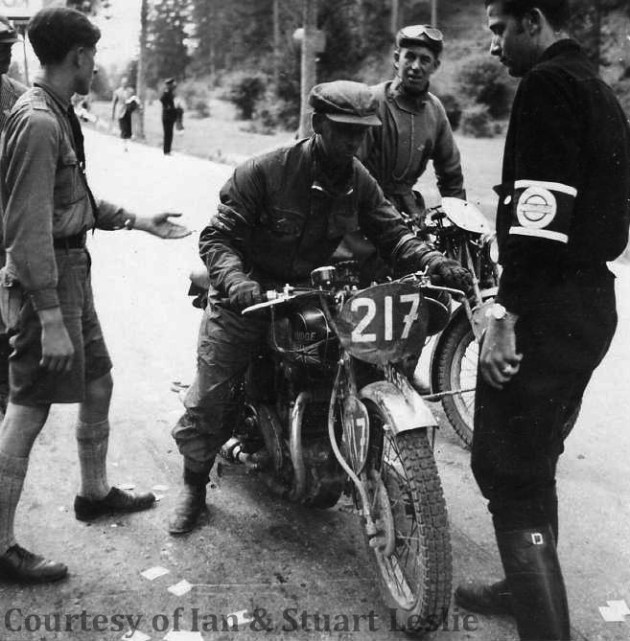 Photo - #217 Jack Leslie on Rudge at check point ISDT 1936 (Courtesy Stuart and Ian Leslie Collection)