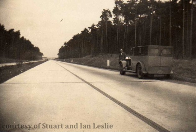 Photo - Jack Leslie with his Hispano Suisse on an empty autobahn ISDT 1934 (Courtesy Stuart and Ian Leslie Collection)