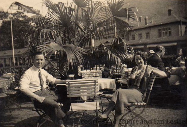 Photo - Jack and Helen sample the local German beer ISDT 1934 (Courtesy Stuart and Ian Leslie Collection)