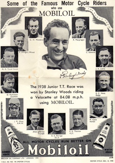 Image - scanned advert in the Motor Cycle - Top riders who use Mobil Oils (Ian & Stuart Leslie Collection