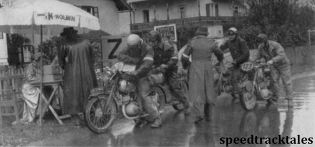 photo - Dutch competitor B Jansema (150cc CZ) at an intermediate check ISDT 1952 (Speedtracktales archive)