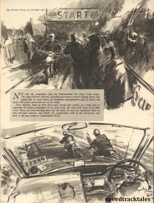 image - scanned art work by Gordon Horner - 'the Motor Cycle' ISDT 1961