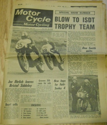 photo - front cover of Motor Cycle 16th September 1967 ISDT 1967