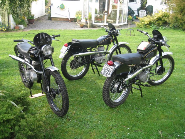 Photo - Ex Dick Kemp [MHP471] 175cc Ex Ernie Smith [MHP 469] Ex George Fisher [MHP470] 197cc  Francis Barnett manufacturers team bikes ISDT 1954 ISDT 1955 ( Courtesy John Harding)