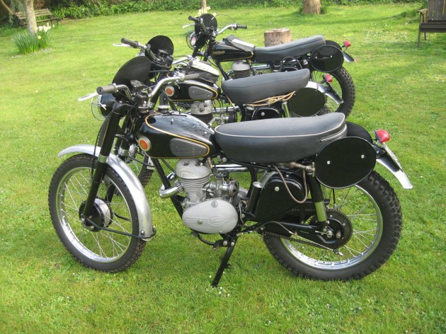 Photo - Ex Dick Kemp [MHP471] 175cc Ex Ernie Smith [MHP 469] Ex George Fisher [MHP470] 197cc   Francis Barnett manufacturers team bikes ISDT 1954 ISDT 1955 ( Courtesy John Harding)