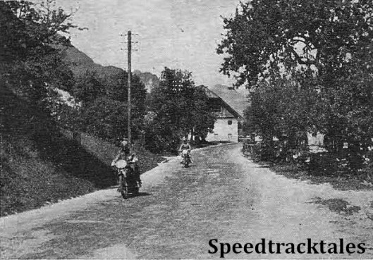 photo -  W.T. Tiffin (Velocette) leading J. White (Ariel) through Wolfgang ISDT 1939 (Speedtracktales Collection)