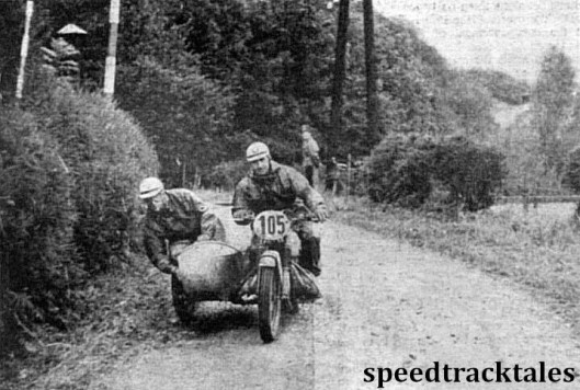 Photo - German sidecar expert M. Klankermeier (BMW) takes a corner in Admont. ISDT 1952 (Speedtracktales Collection)