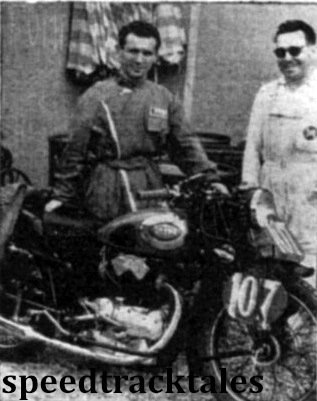 photo - fresh from his victory in the Grand Prix des nations last Sunday - M. Masserini with his 250cc Gilera. ISDT 1948