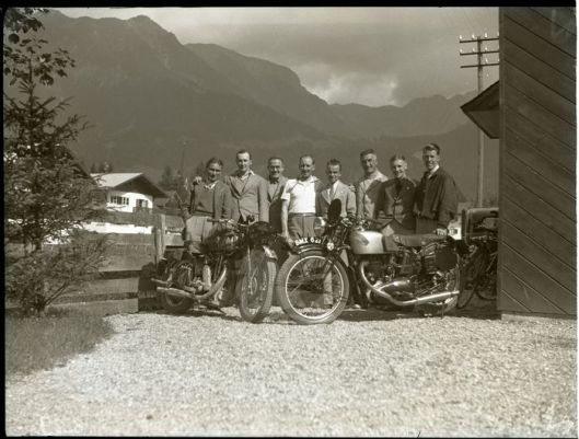 British riders with Matchless and Triumph 500 BMX 621 at ISDT 1935