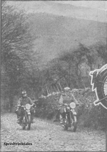 Photo - Harry Perrey on the twin and 'Motor Cycling's" man on the 5/5 enjoy themselves on the Alt-y-Bady (sic)
