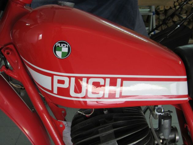 Photo - Johann Sommerauer's Works Puch MC 175 petrol tank detail ex ISDT 1973